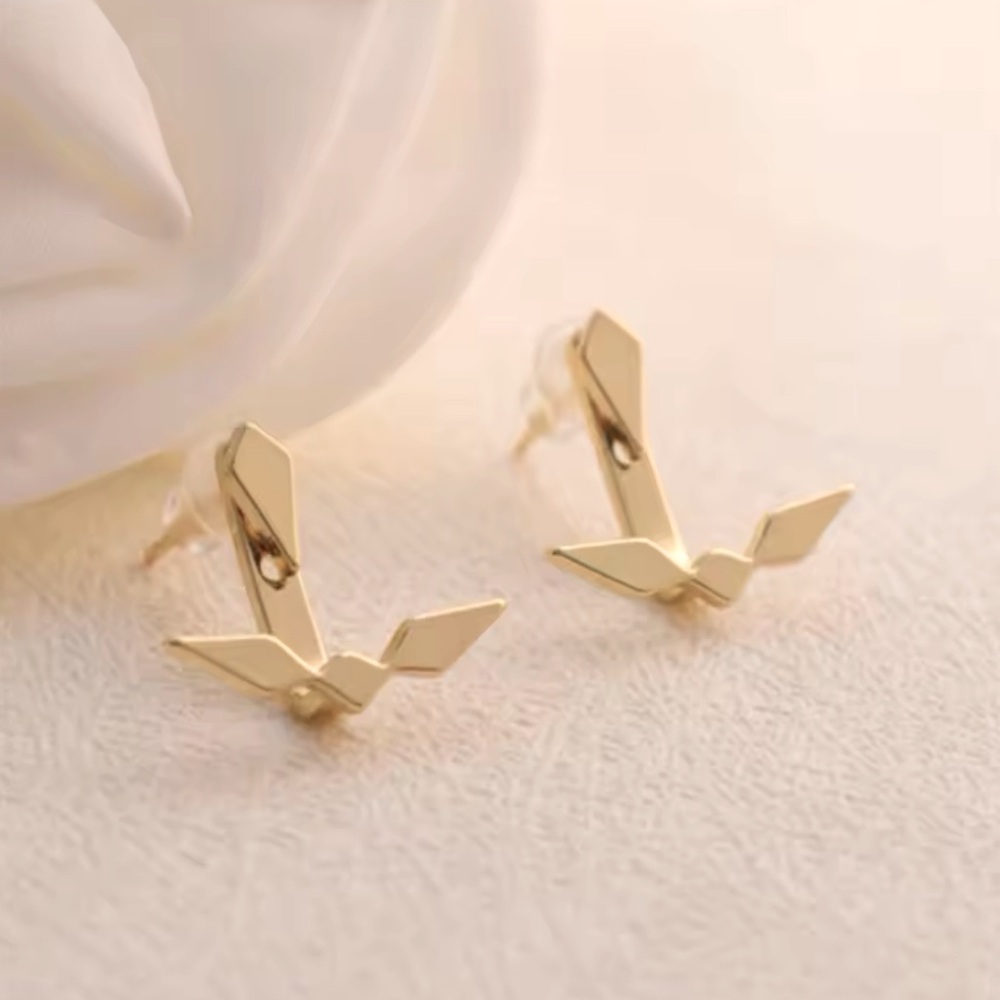 “Rebel” Geometric Unique 925 Sterling Silver Gold Minimalist Boho Stud E… - Picture 3 of 5